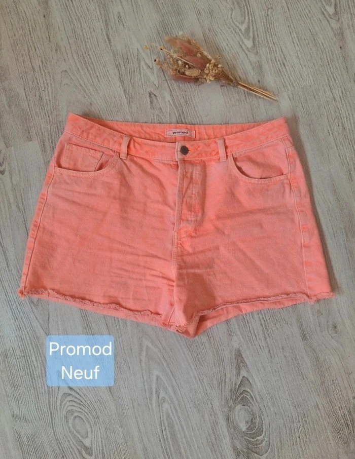 🌸 Short femme taille haute rose corail Promod – Neuf – Taille 44 (convient à un 40) 🌸